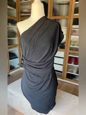 NWT- Express One-Shoulder Black Draped Women’s Dress